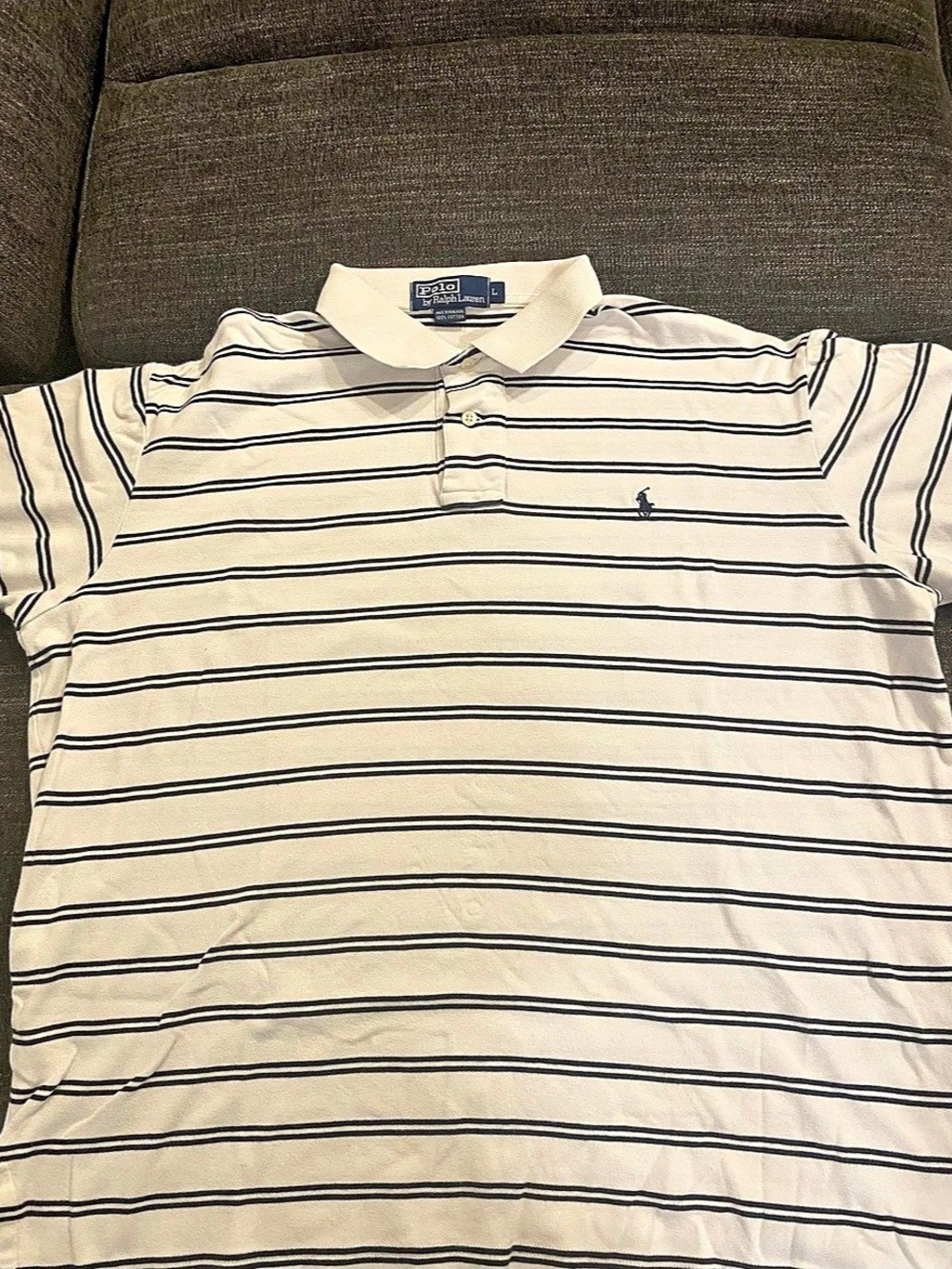Polo by Ralph Lauren Striped Cotton Polo in White & Blue Size Large